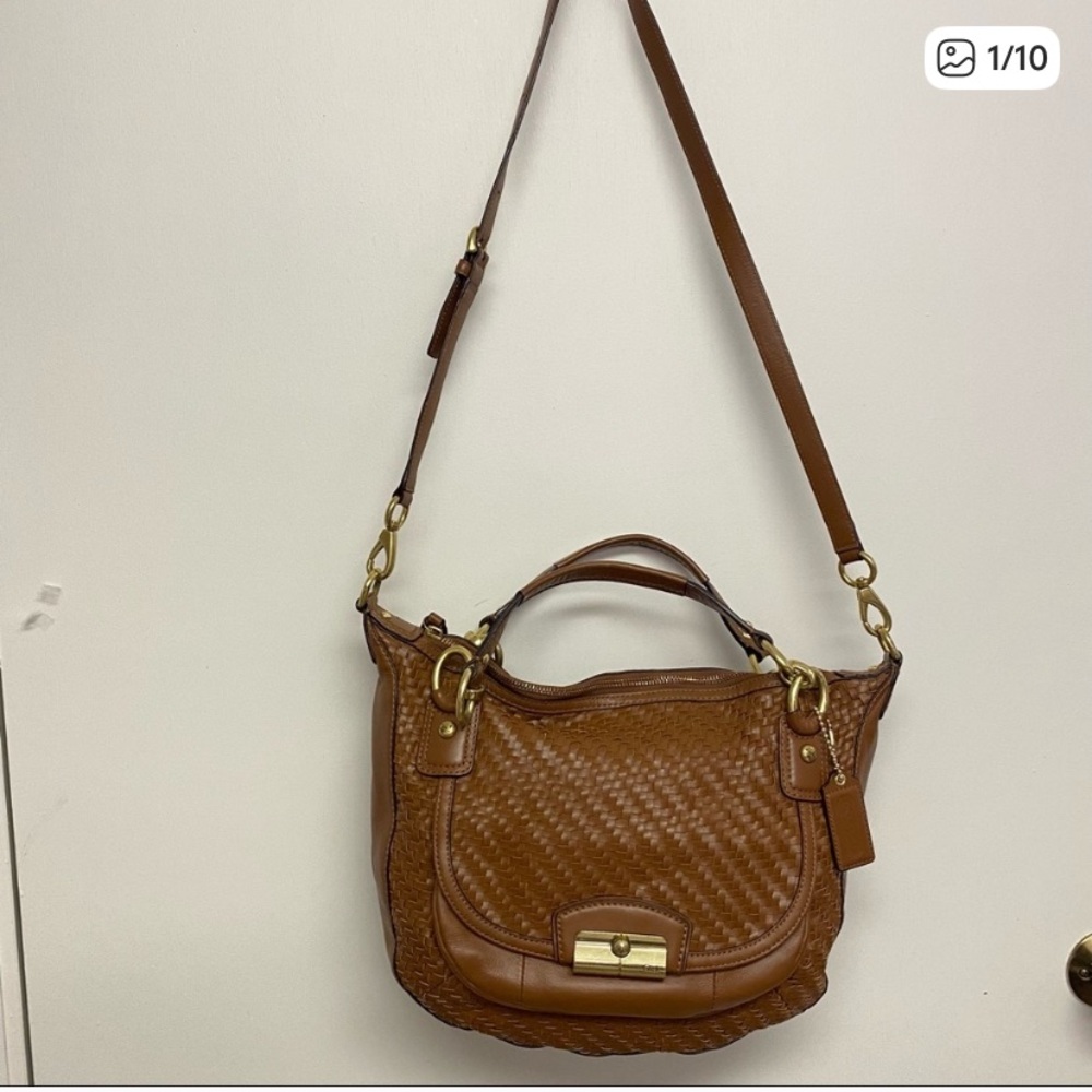 COACH  KRISTIN Brown Woven Leather F23048 23048 Shoulder‎ Strap Purse Bag